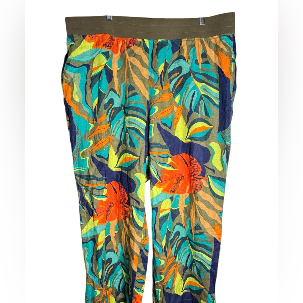 Soft Surroundings Pants Womens‎ 3X Colorful Tropical 100% Linen Pull On Wide Leg